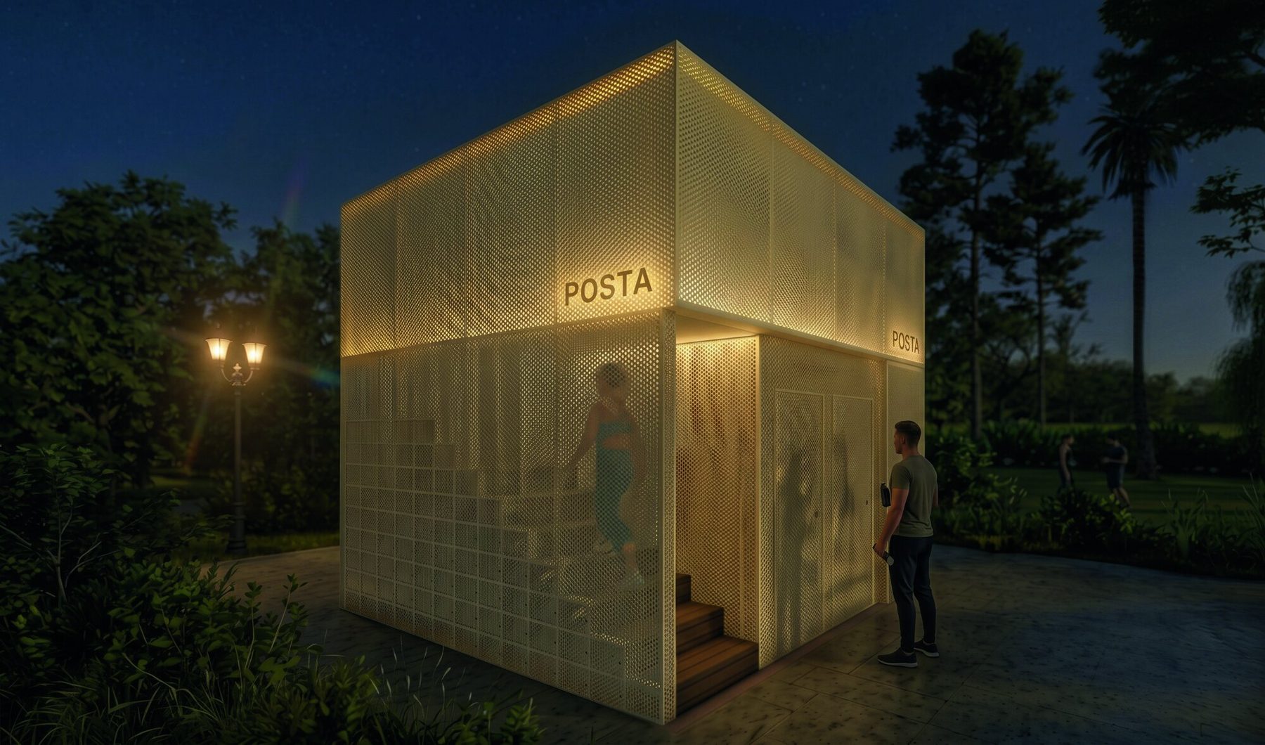 Render nocturno: la piel microperforada iluminada
